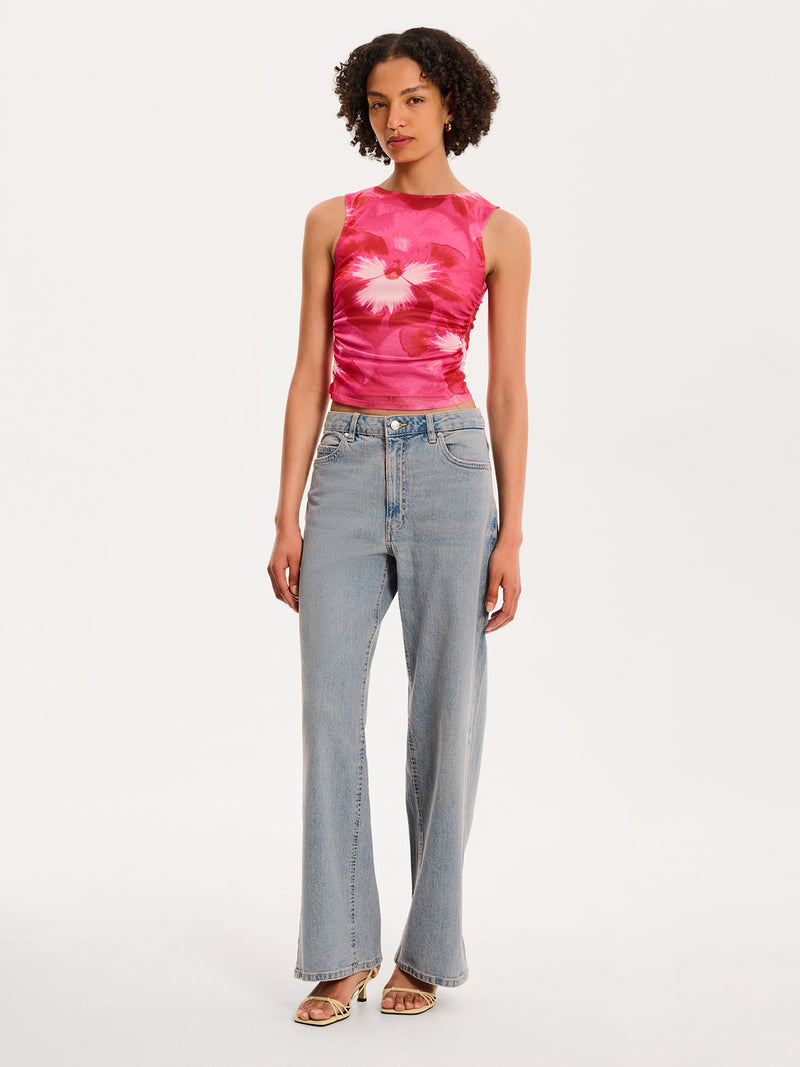 Delia Top in Brightest Floral Pink Print