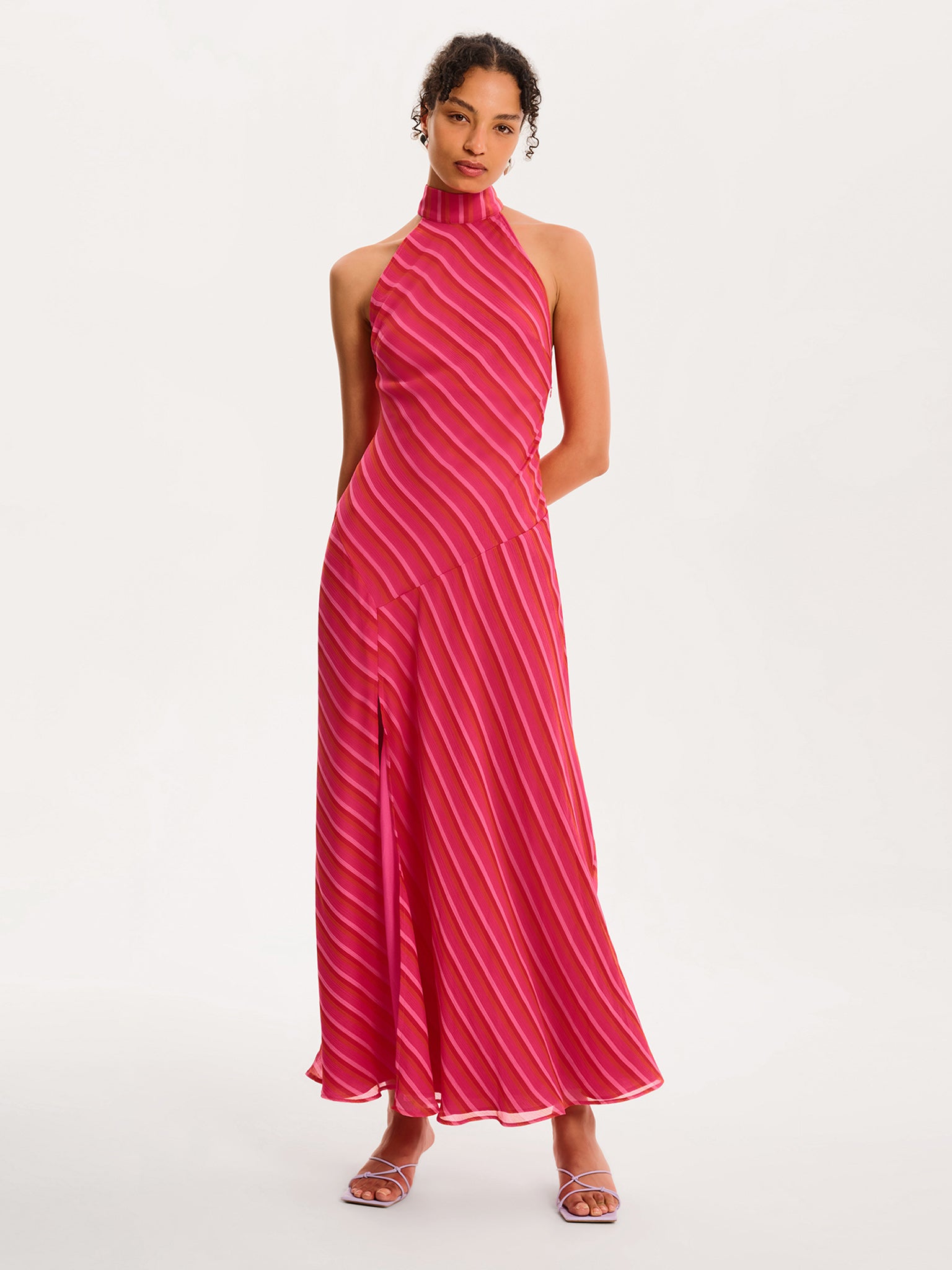 strapless open back dress Red with Pink Stripe Puff Sleeve Maxi Dress Scamp & Dude