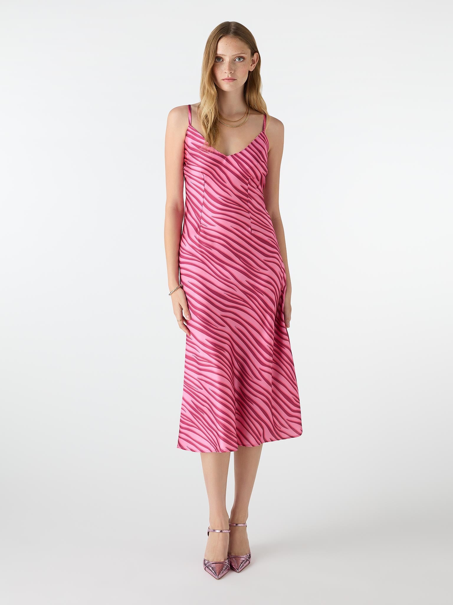 Fia Midi Dress in Pink Zebra | OMNES | Ethical & Affordable