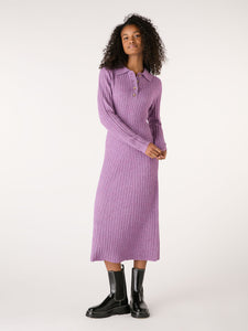 Henley Ribbed Placket Dress in Purple