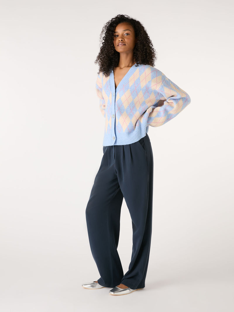 Kayla Argyle Knit Cardigan in Peach and Blue