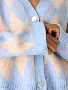 Kayla Argyle Knit Cardigan in Peach and Blue