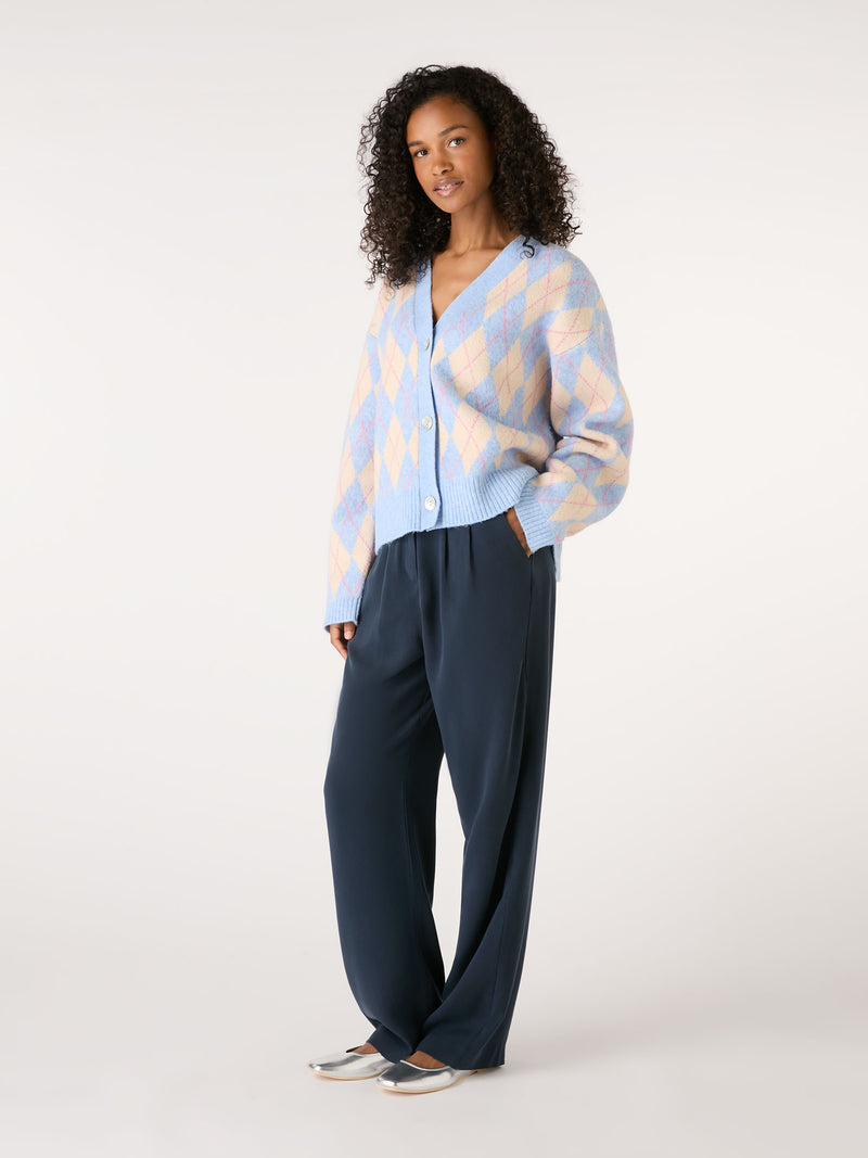 Kayla Argyle Knit Cardigan in Peach and Blue