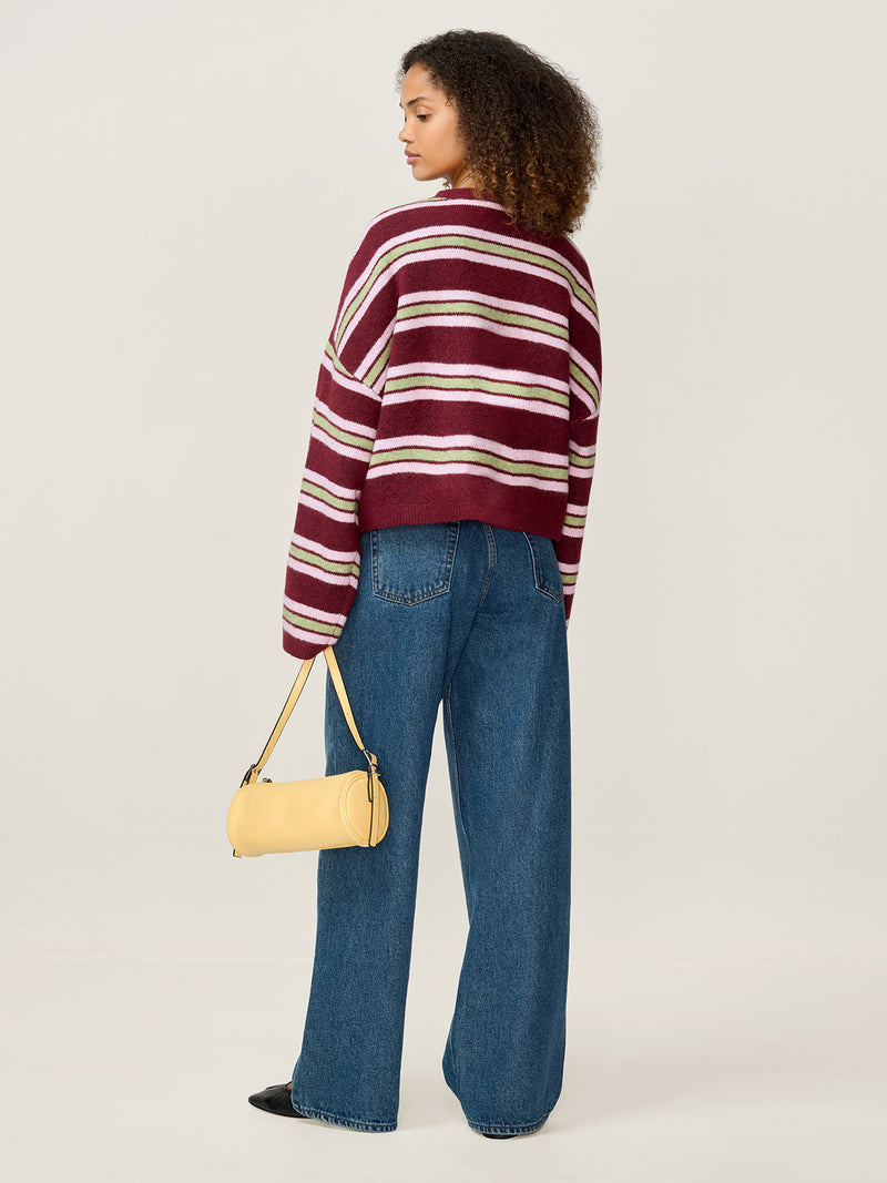 Lennie Striped Cardigan in Merlot and Green
