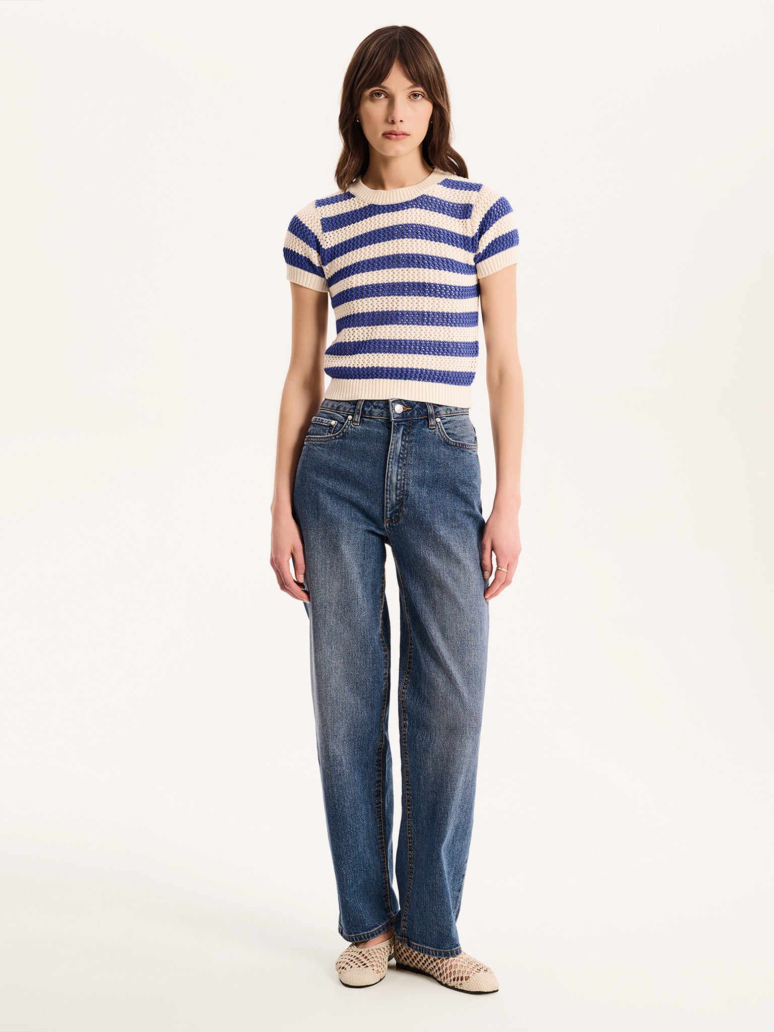 Lexi Stripe Crochet Jumper Cream