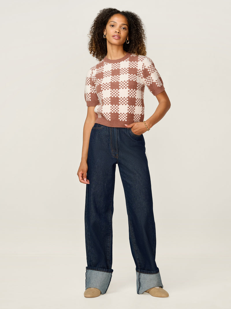 Lexi Weave Top in Brown and Cream
