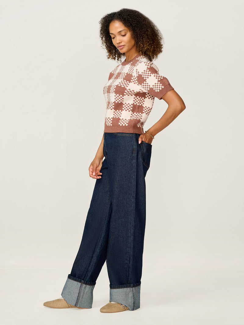 Lexi Weave Top in Brown and Cream