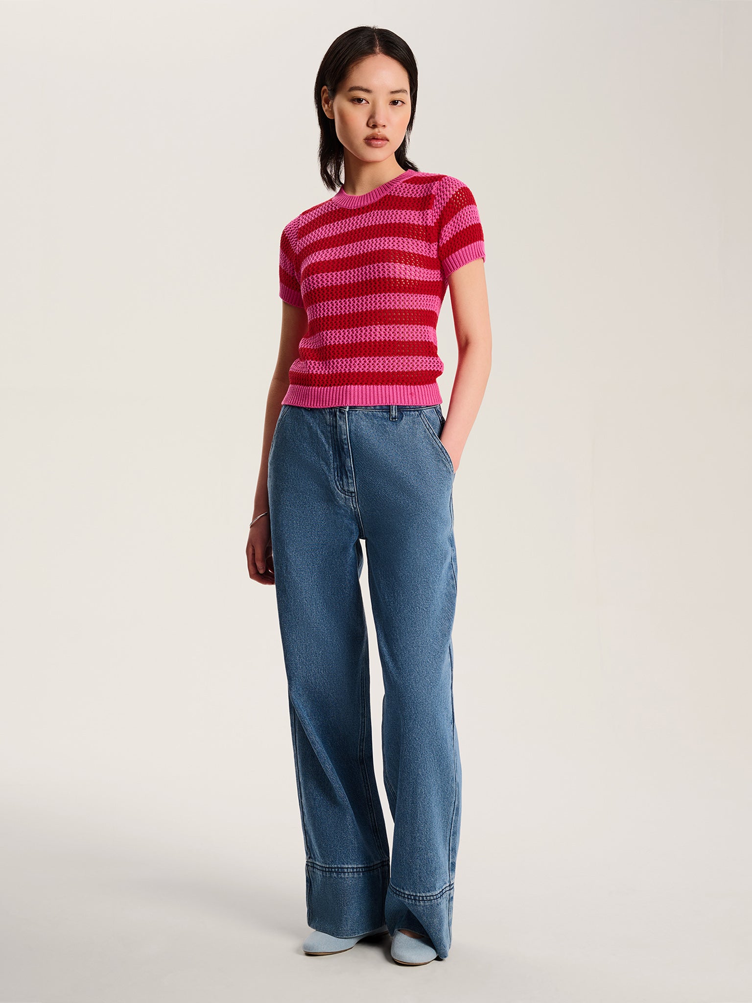 Lexi Stripe Crochet Jumper Magenta