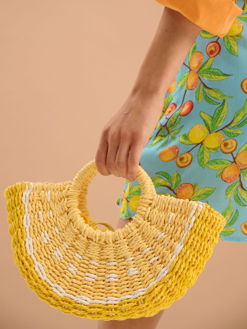 Linda Paper Straw Basket Bag in Lemon