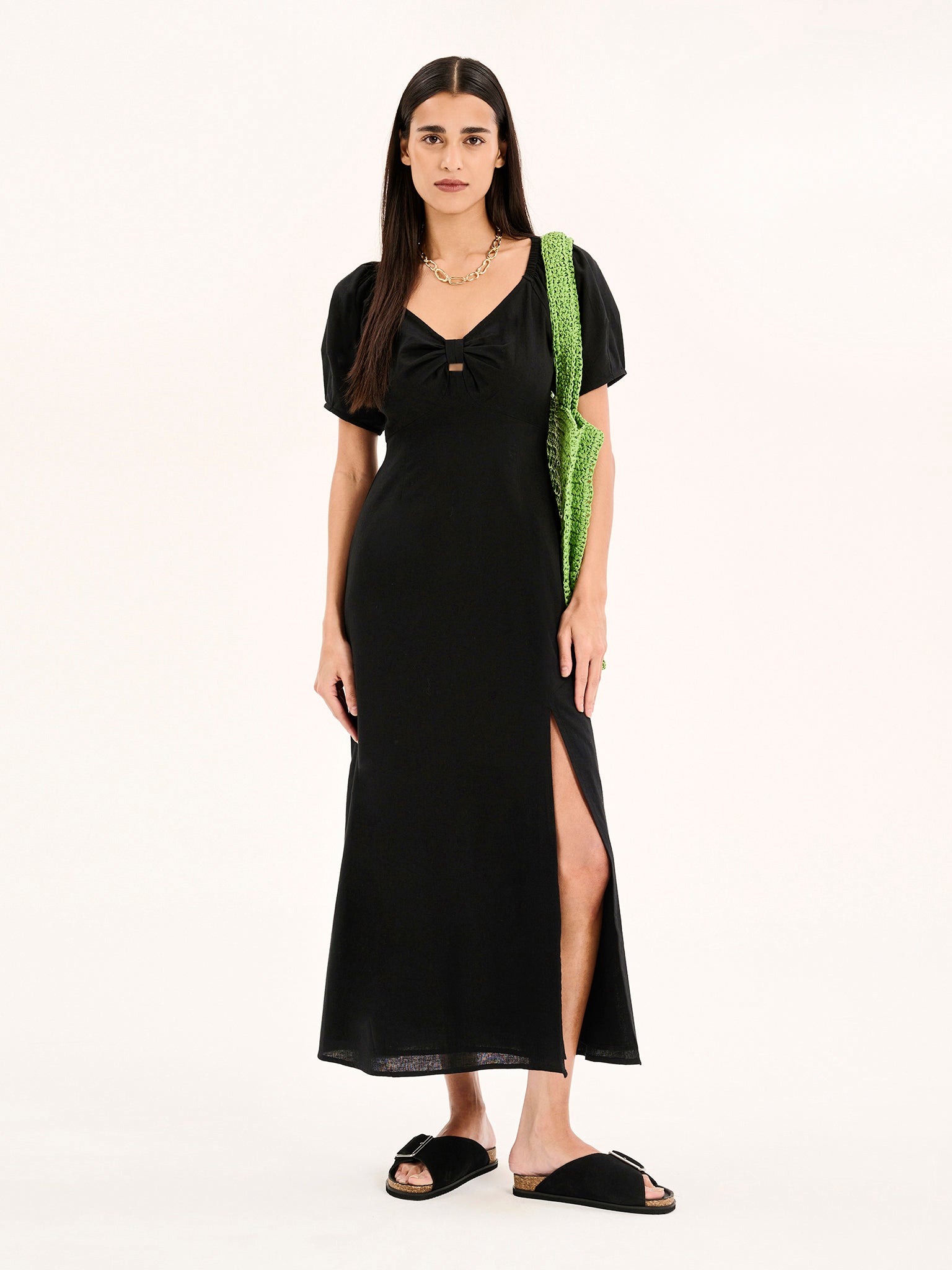 London Linen Bow Detail Midi Dress