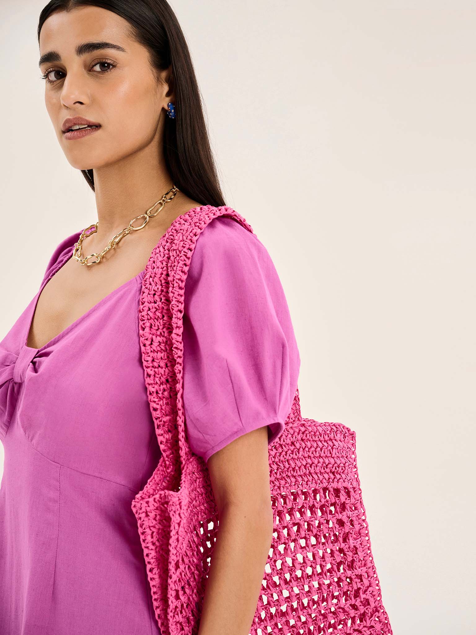 London Linen Bow Detail Midi Dress in Magenta | OMNES | Ethical & Affordable Clothing | Shop Women's Dresses London Linen Bow Detail Midi Dress in Magenta | OMNES | Ethical & Affordable Clothing | Shop Women's Dresses