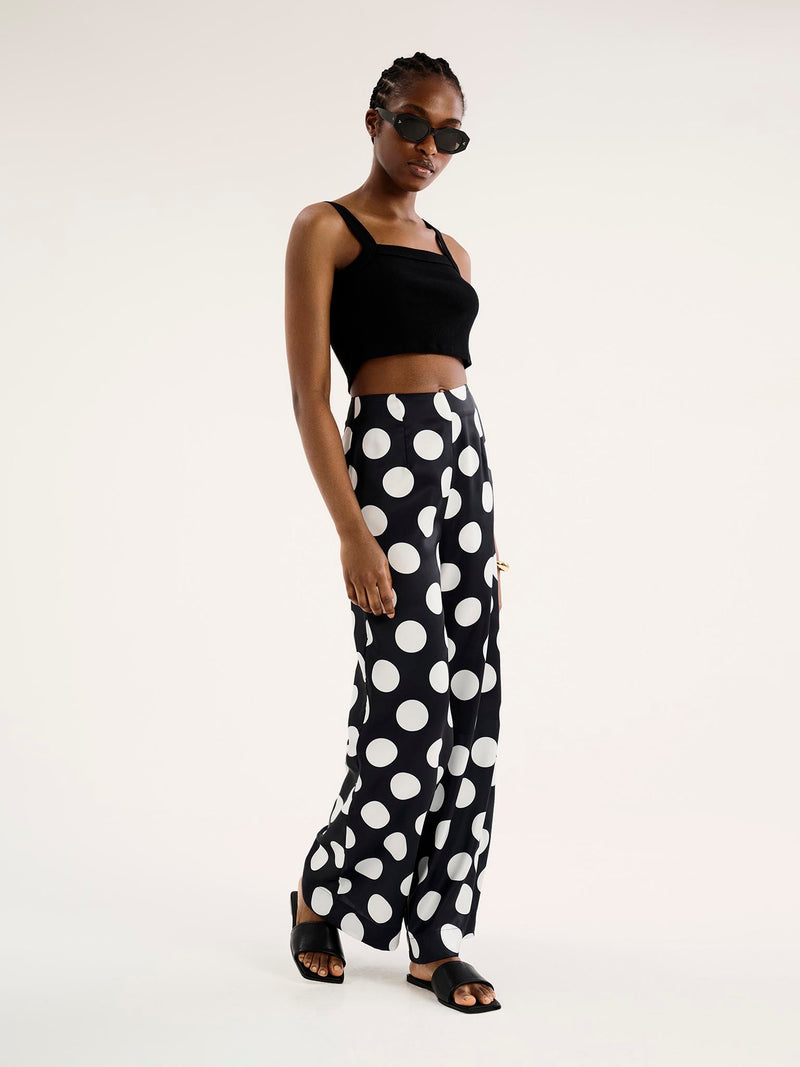 Lynx Satin Wide Leg Spot Print Trouser
