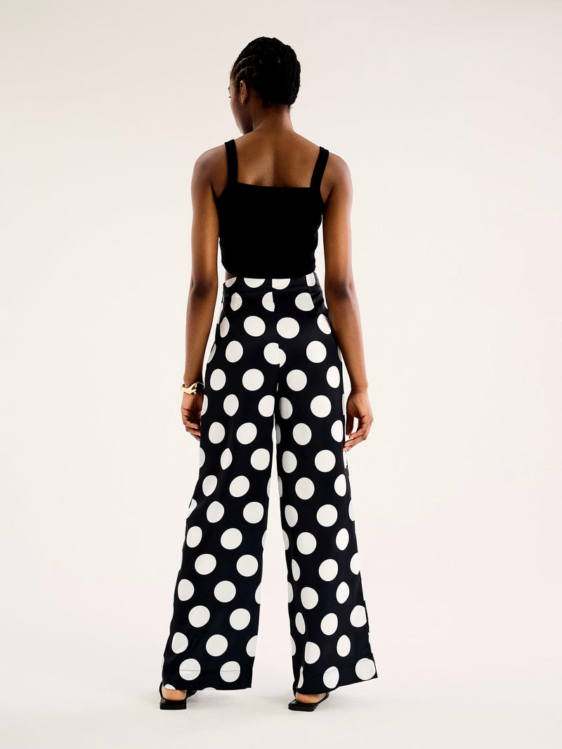 Lynx Satin Wide Leg Spot Print Trouser
