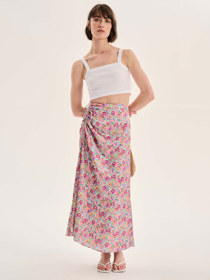 Madelyn Midi Skirt in Sketch Floral Print