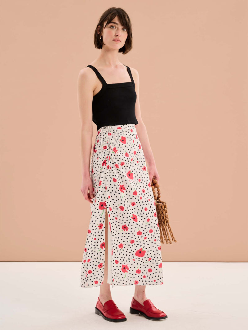 Madelyn Midi Skirt in Mono Poppy Print