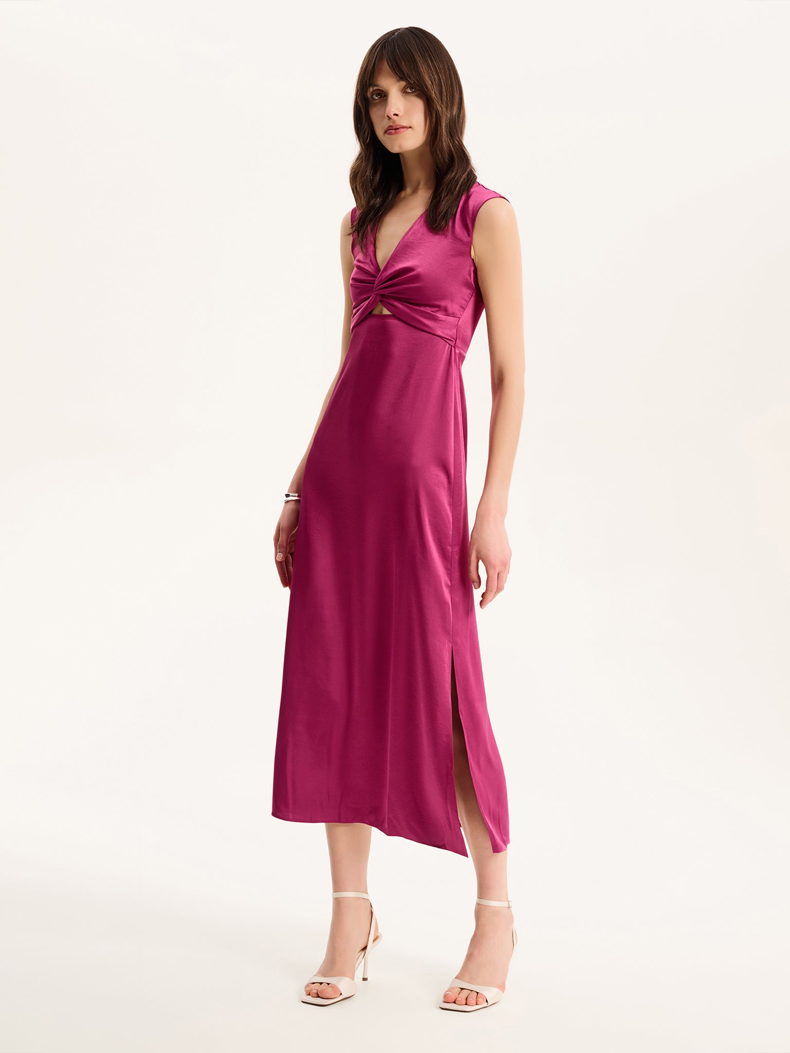 Marin Twist Front Dress in Magenta