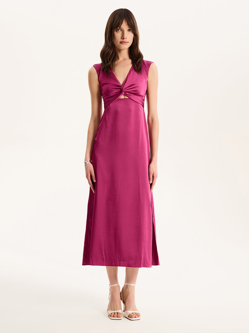 magenta dresses for wedding guest Dress with Floral and Frill Detail La Creme Boutique An entrance to remember Pink Wedding Guest Dresses |