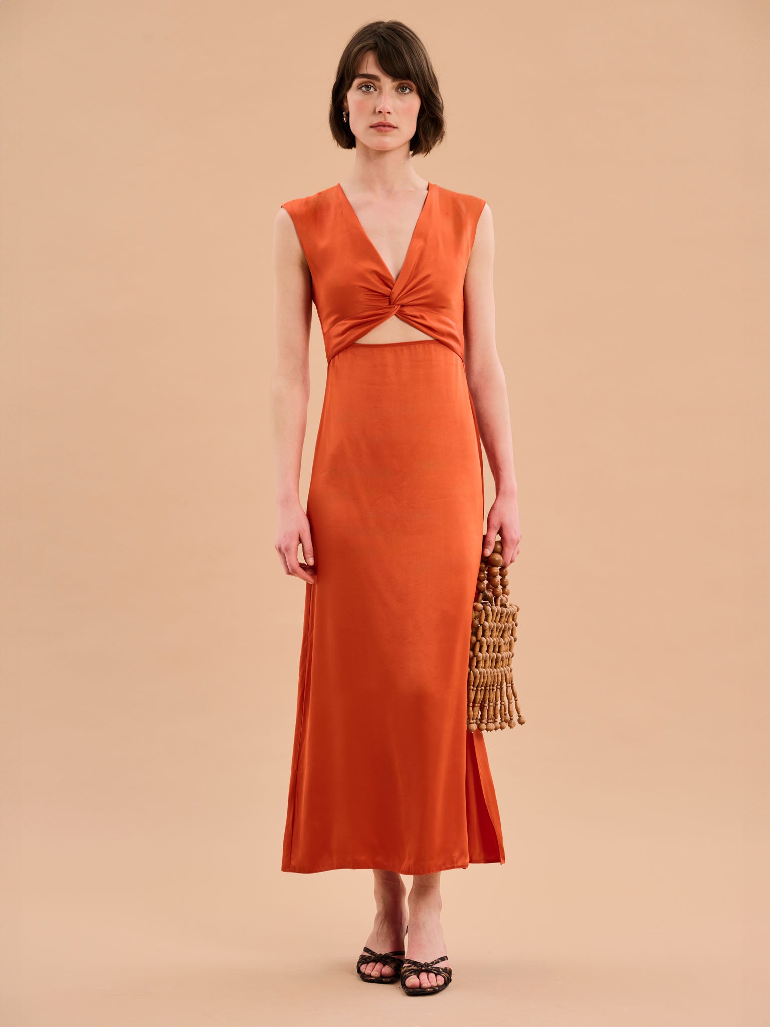 orange twist dress Women's Rust Twist Shoulder Bodycon Dress