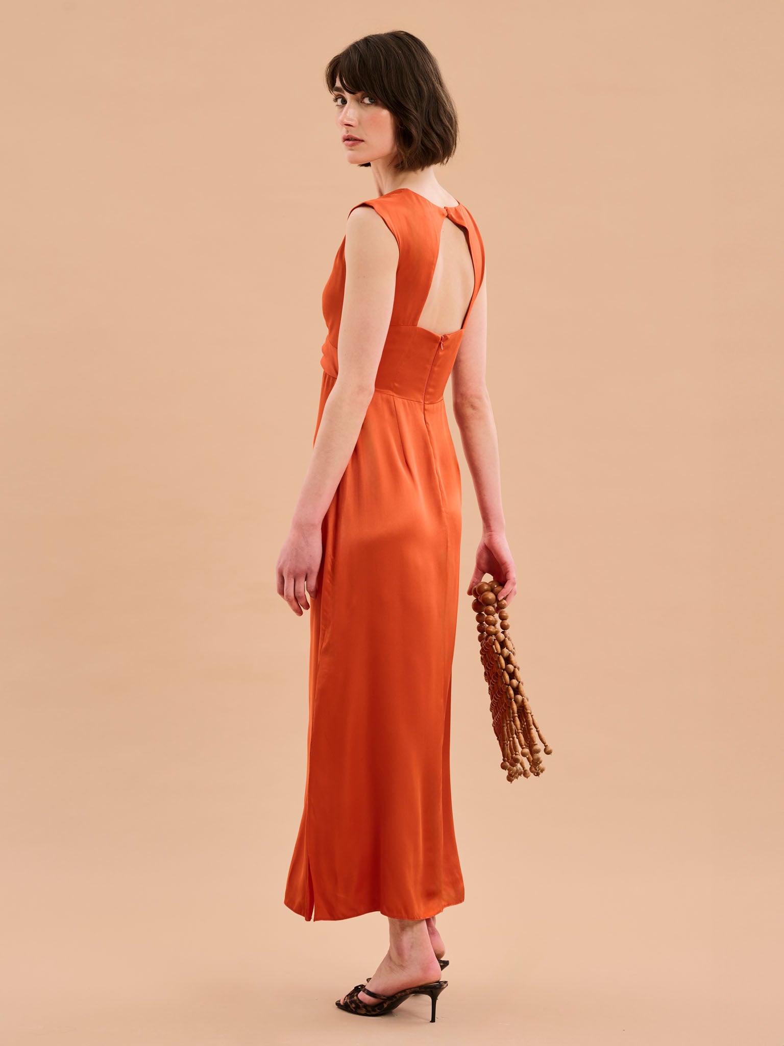 orange twist dress Women's Rust Twist Shoulder Bodycon Dress
