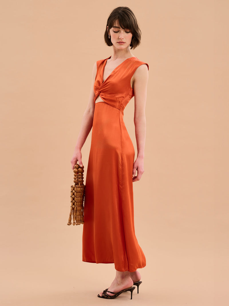 Marin Twist Front Dress in Brick Orange