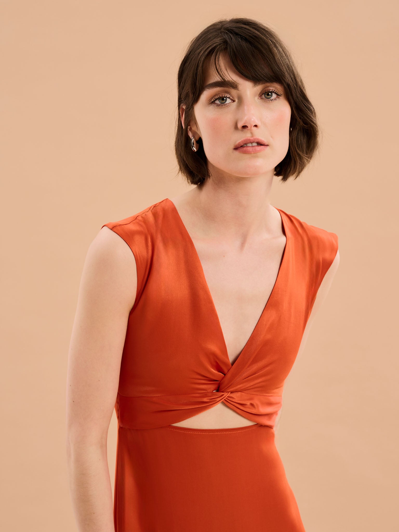 Marin Twist Front Dress in Burnt Orange | OMNES | Ethical & Affordable Clothing | Shop Women's Dresses Marin Twist Front Dress in Burnt Orange | OMNES | Ethical & Affordable Clothing | Shop Women's Dresses