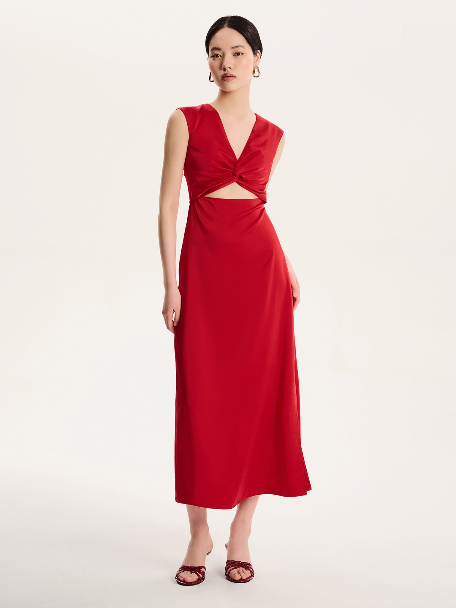 Marin Twist Satin Dress in Barbados Cherry OMNES Marin Twist Satin Dress in Barbados Cherry OMNES