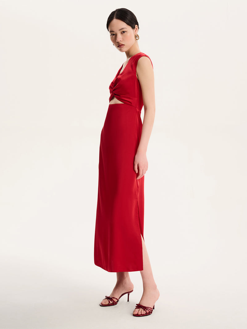 Marin Twist Satin Dress in Barbados Cherry 