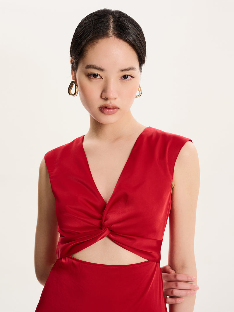 Marin Twist Satin Dress in Barbados Cherry 