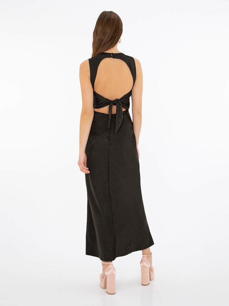 black v neck maxi dress with tie back