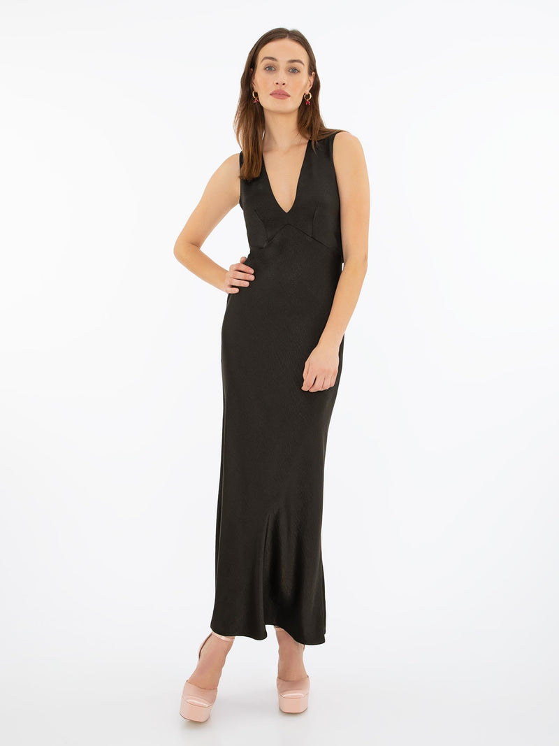 black v neck maxi dress