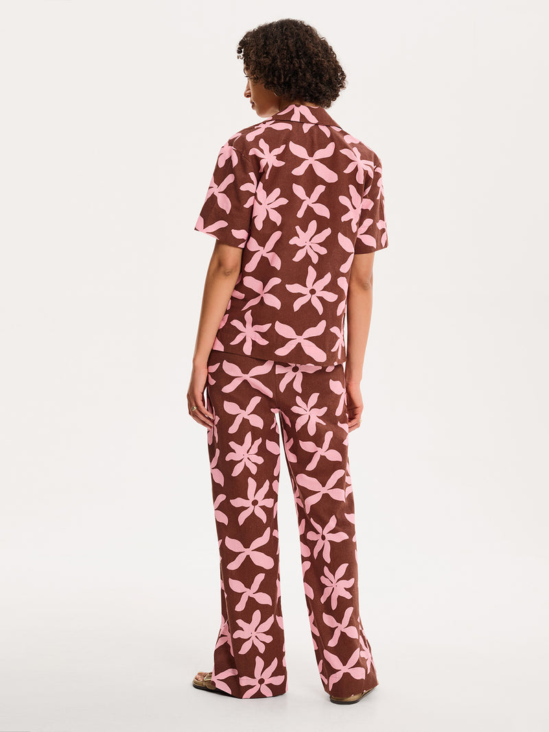 Oaklyn Shirt in Pink and Chocolate Floral Print