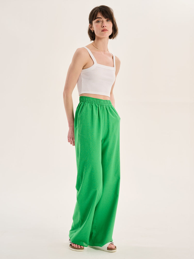 Ramela Elasticated Waist Linen Trouser in Green