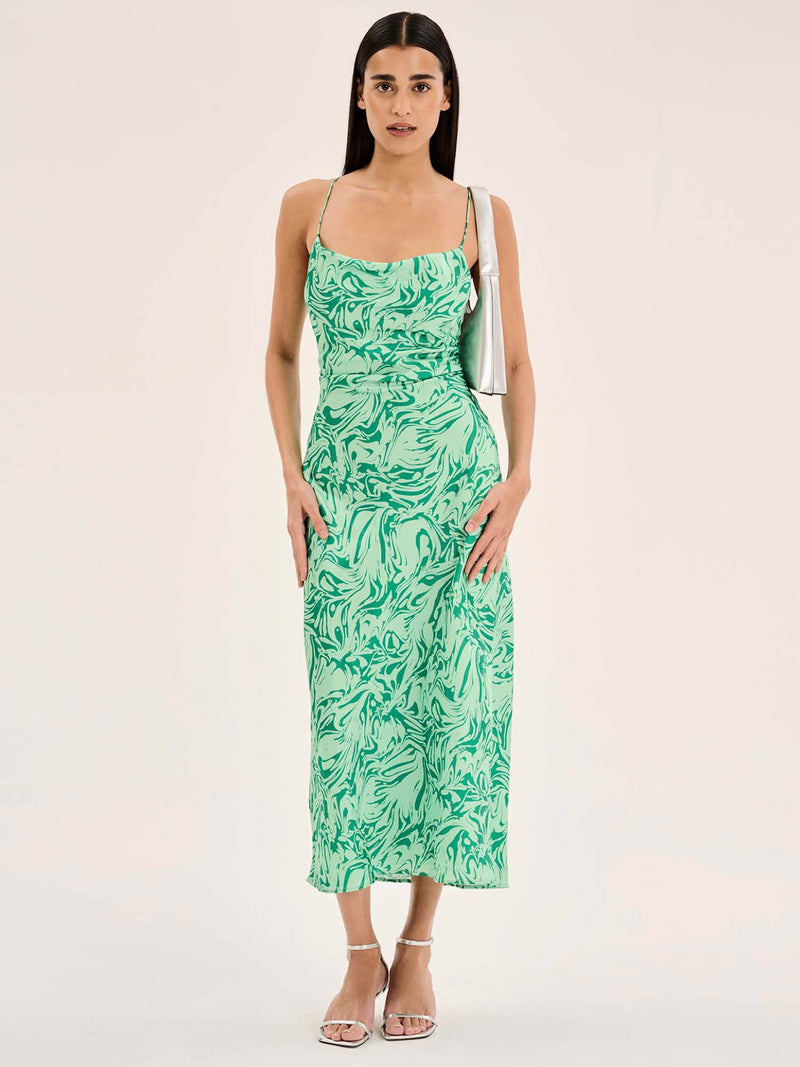 Riviera Midi Dress in Marble Green Print