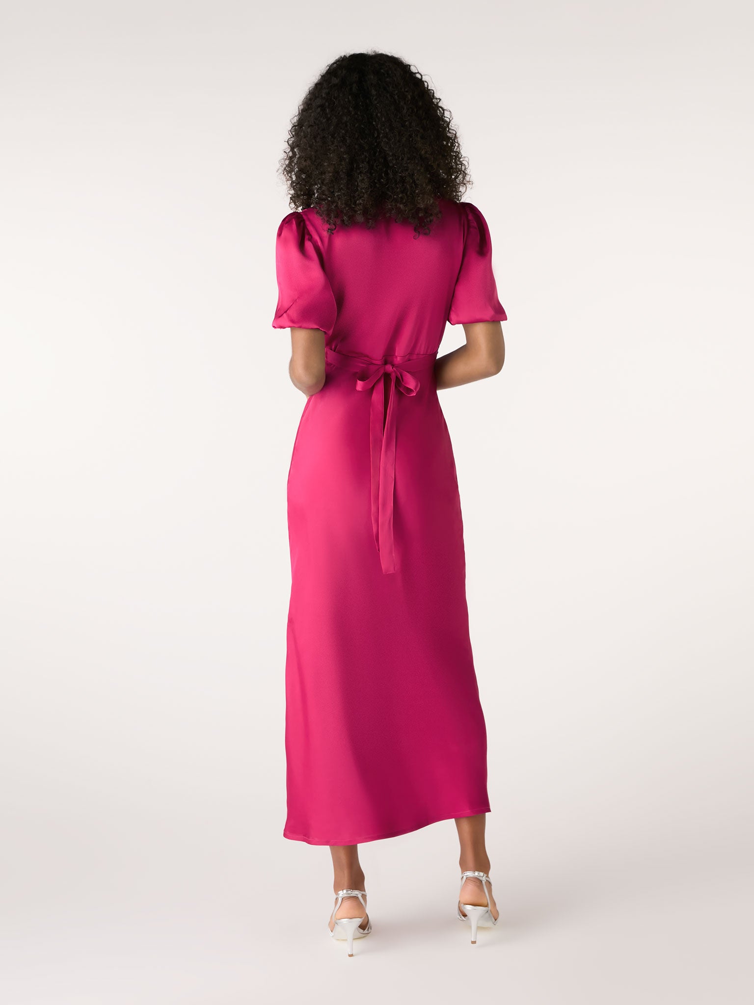 MAGENTA EMBROIDERED TIERED PUFF SLEEVE DRESS main image 1