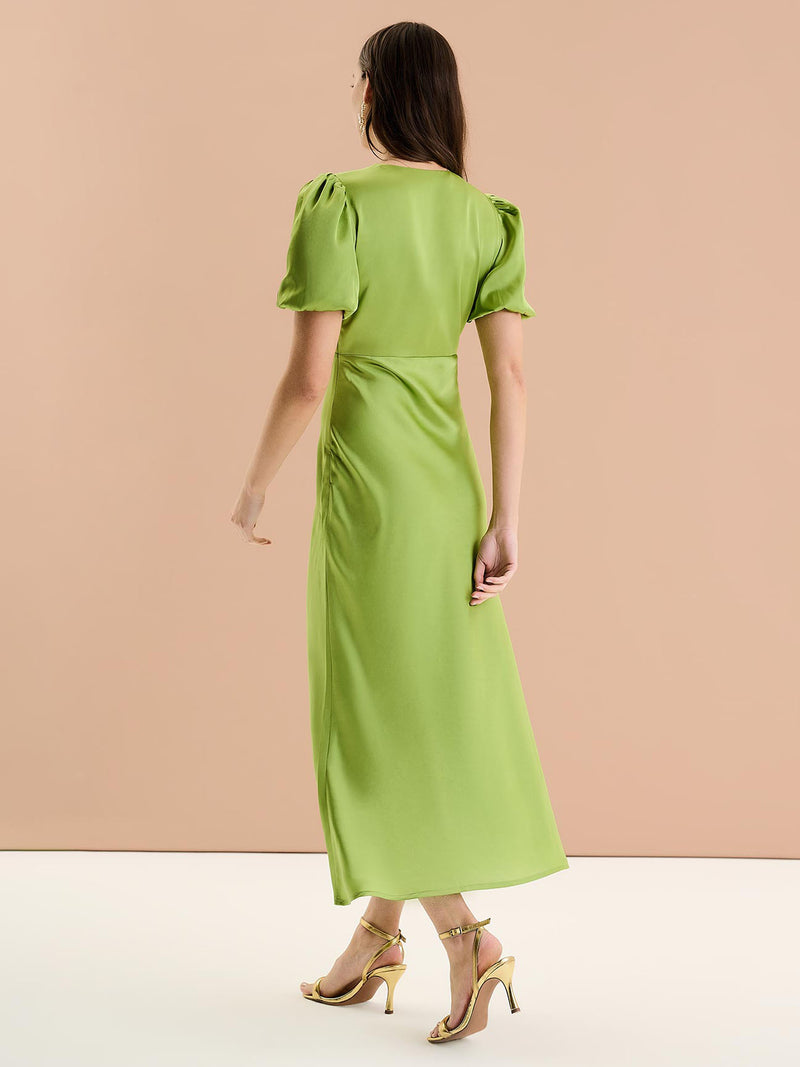 Rosie Ruched Puff Sleeve Dress in Sage