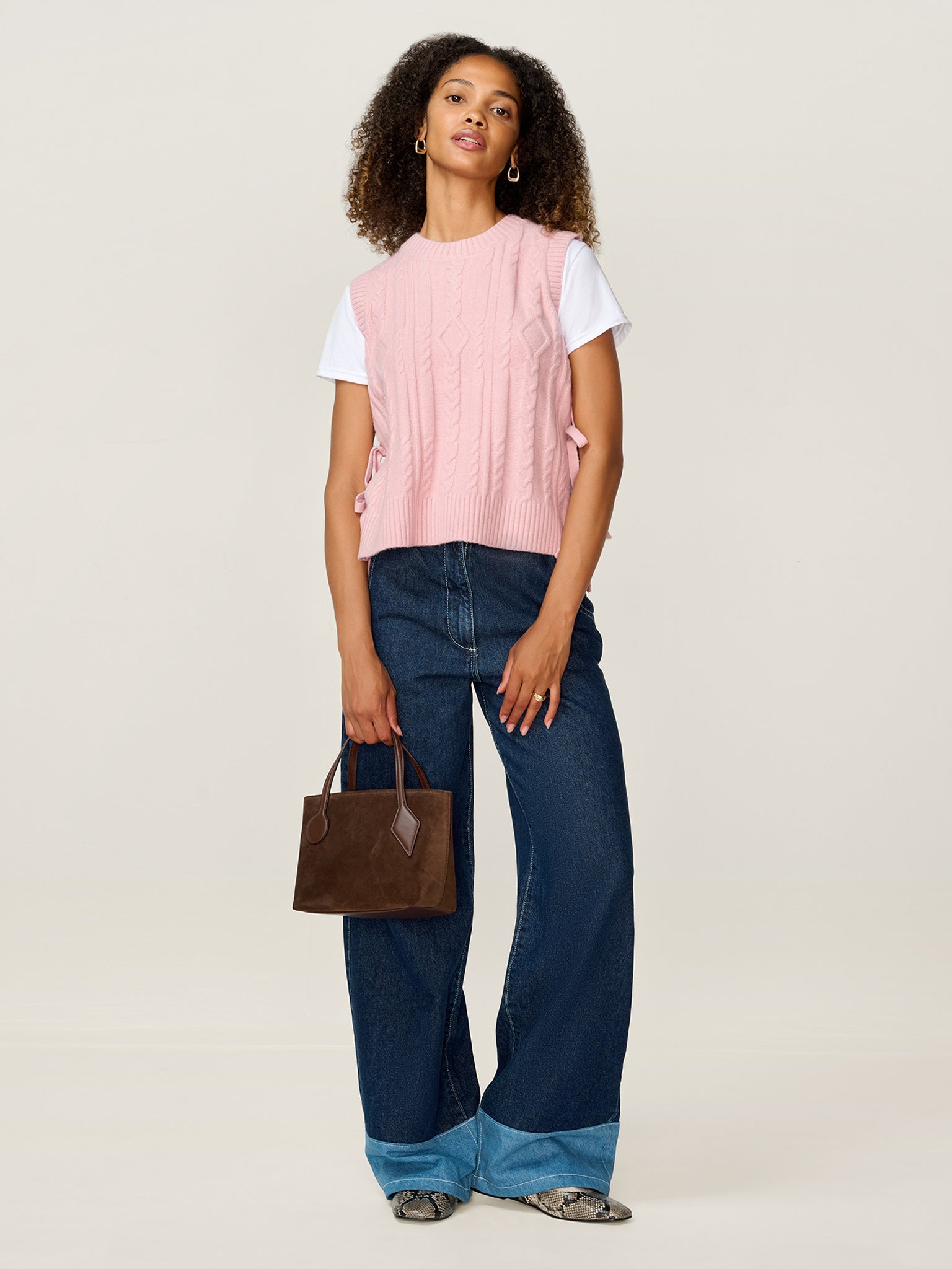 Rufus Cable Bow Side Vest in Light Pink | OMNES | Ethical