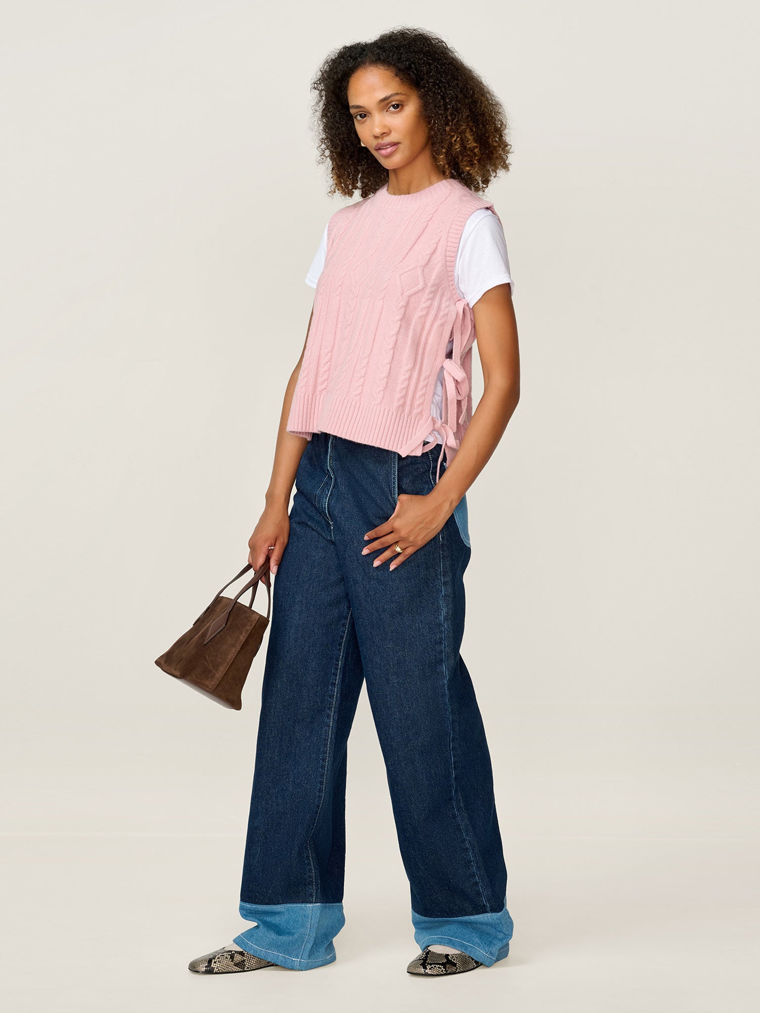 Rufus Cable Bow Side Vest in Light Pink | OMNES | Ethical