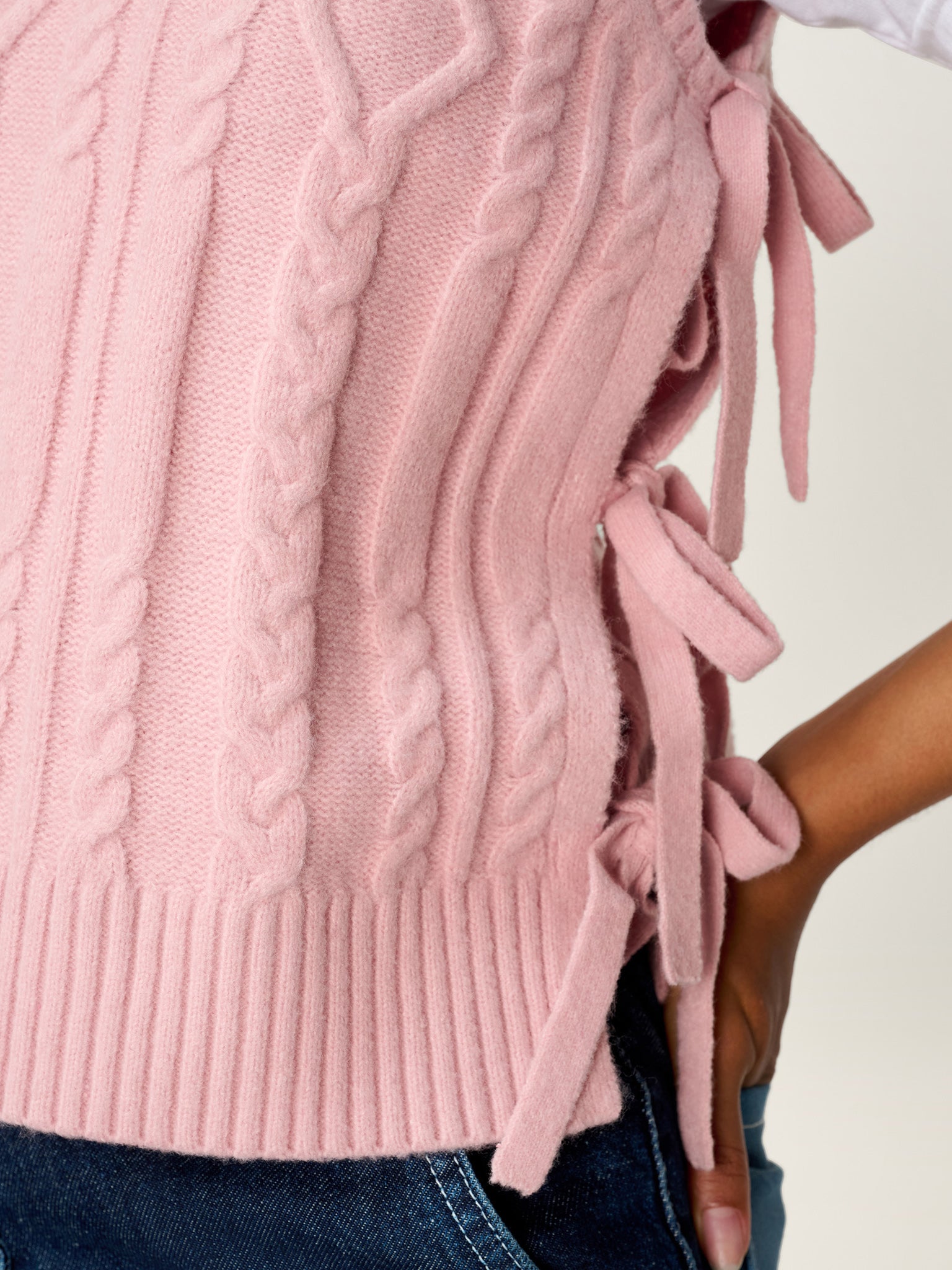 Rufus Cable Bow Side Vest in Light Pink | OMNES | Ethical