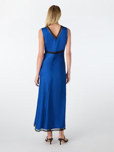 Saskia Lace V Neck Dress in Blue