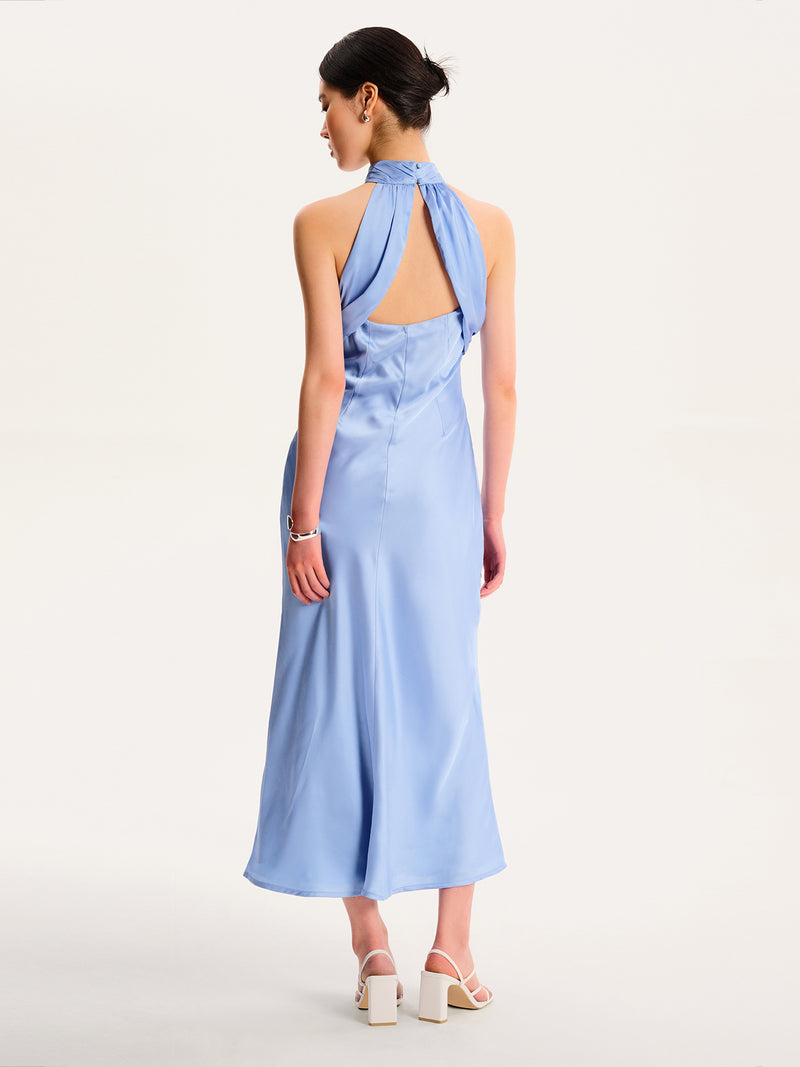 majorelle blue sleeveless halter neck dress Italia Azure Halterneck Maxi Dress Blue