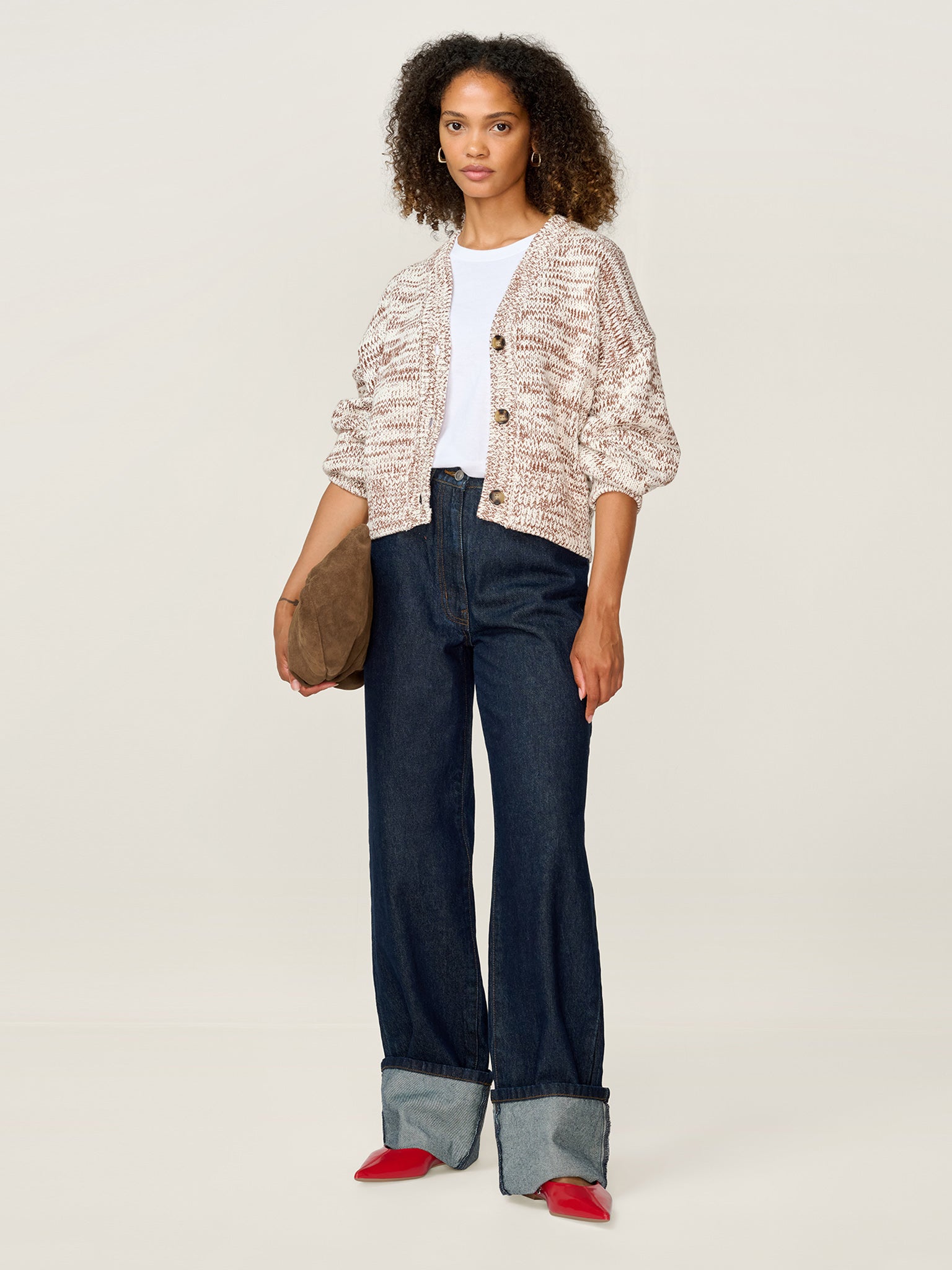 Hopper Cardigan in Brown and Cream
