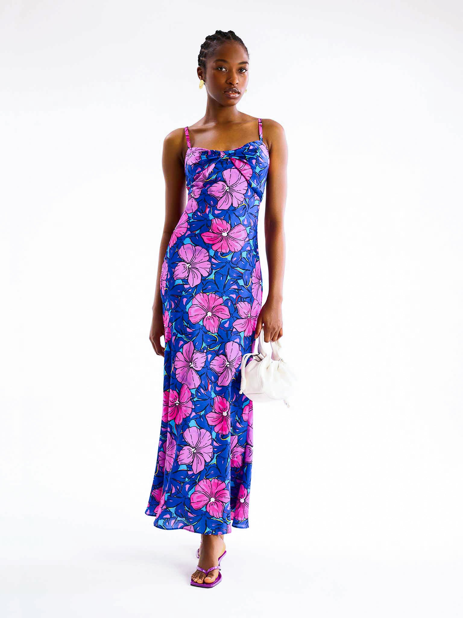 sachin and babi light blue dress Quiz Berry Mesh Floral One Shoulder Frill Maxi Dress main image 0