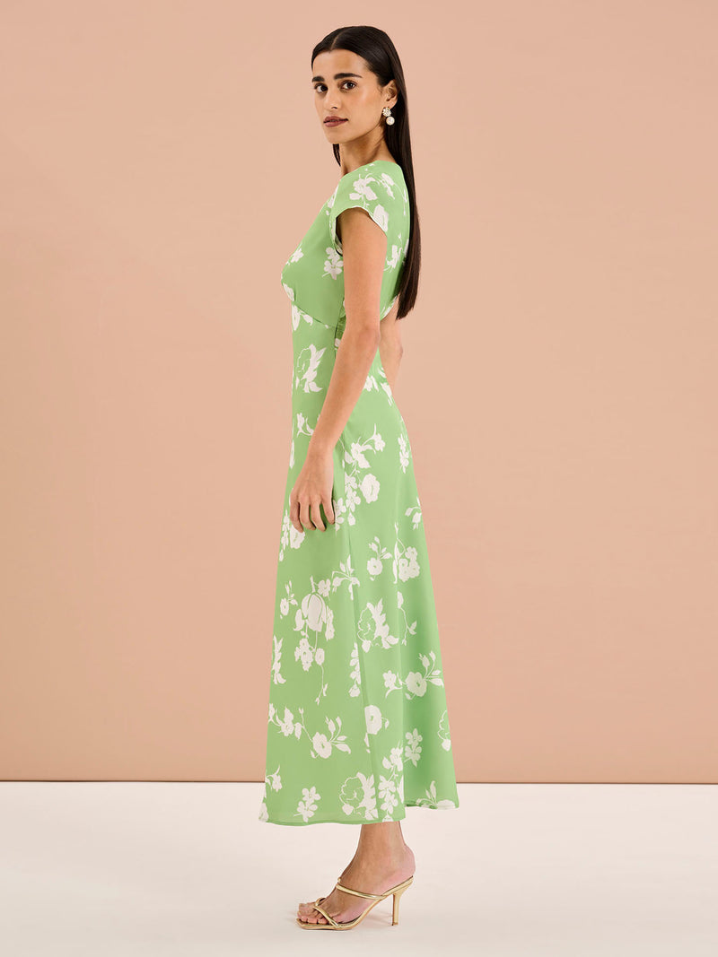 Woolf Short Sleeve Floral Slip Dress in Green