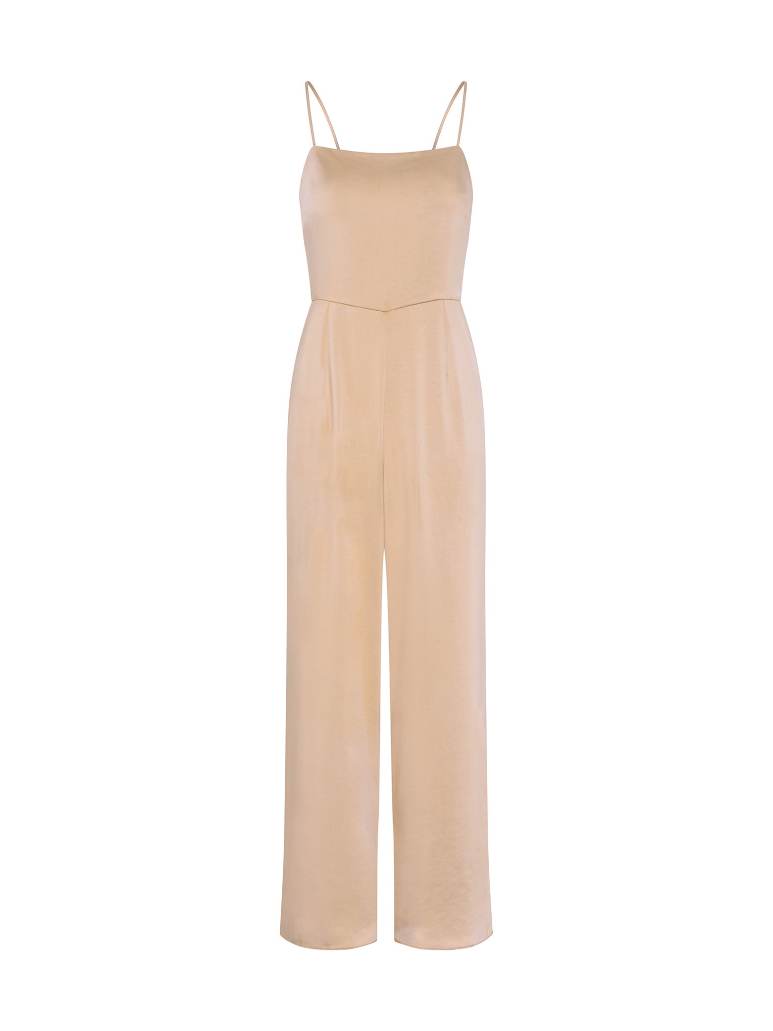 strappy jumpsuit in gold with tie back detail