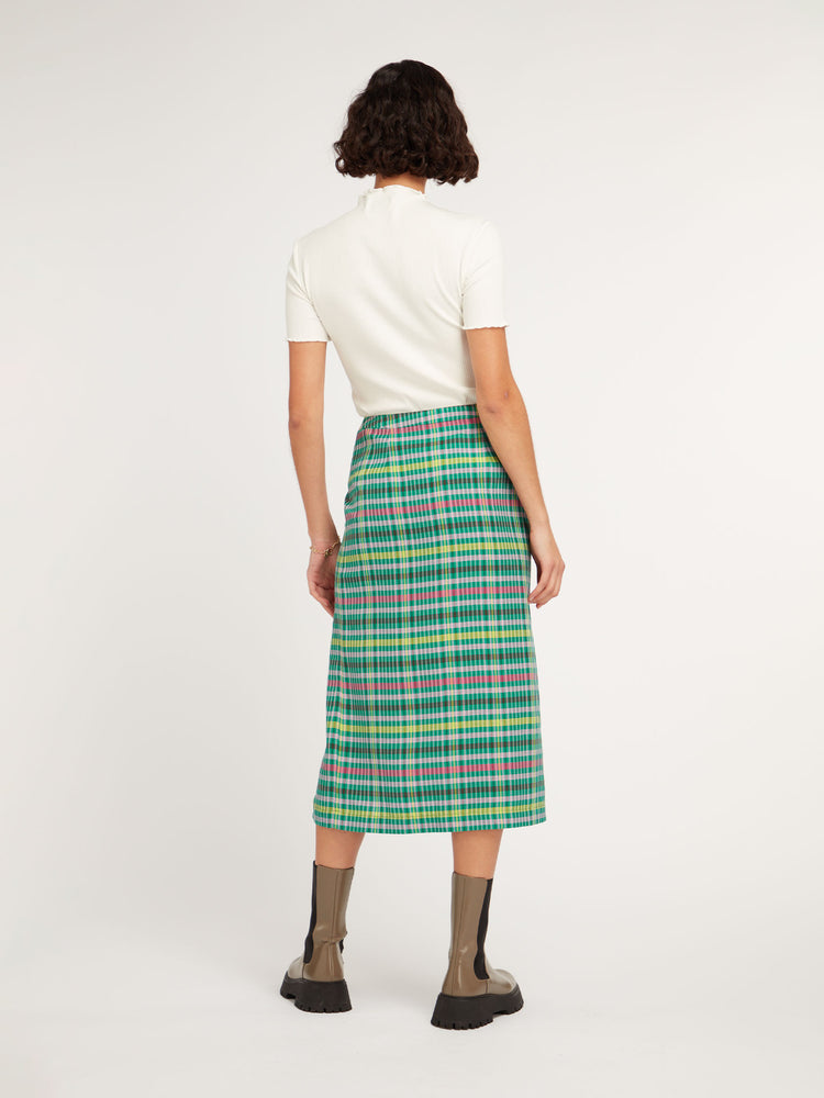 Zahara Pencil Skirt in Green Check