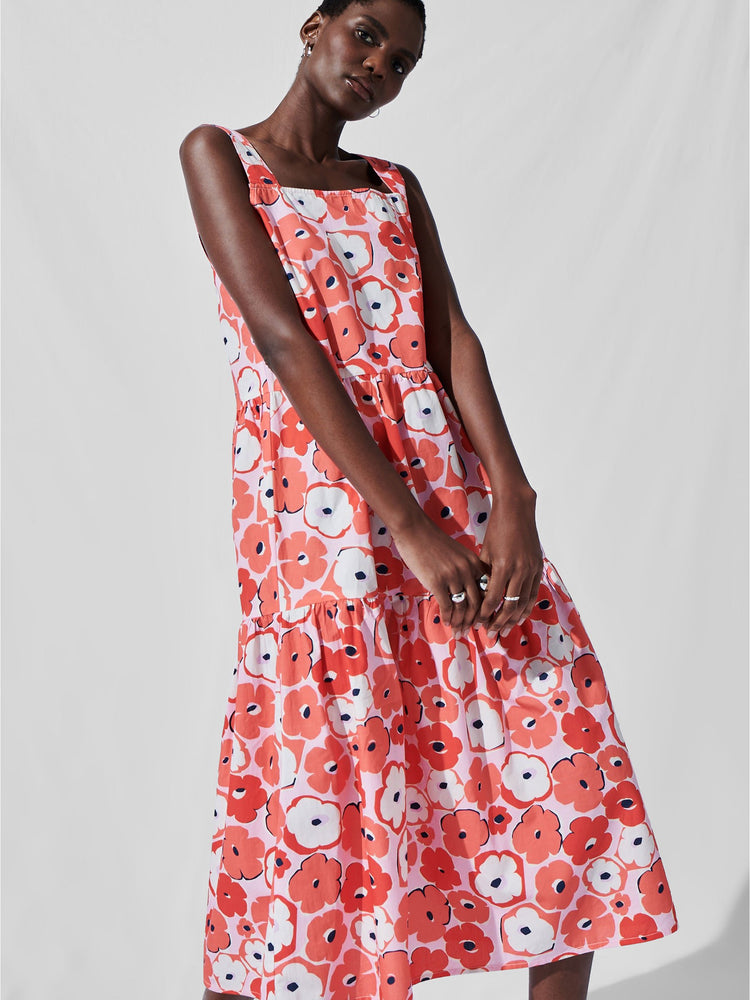 Tiered Midi Dress in Poppy Print