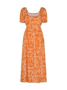 Camellia Midi Dress in Orange Toile