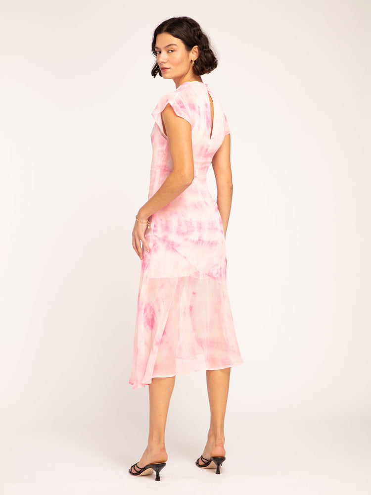 Nolana Midi Dress in Pink Tie Dye Print