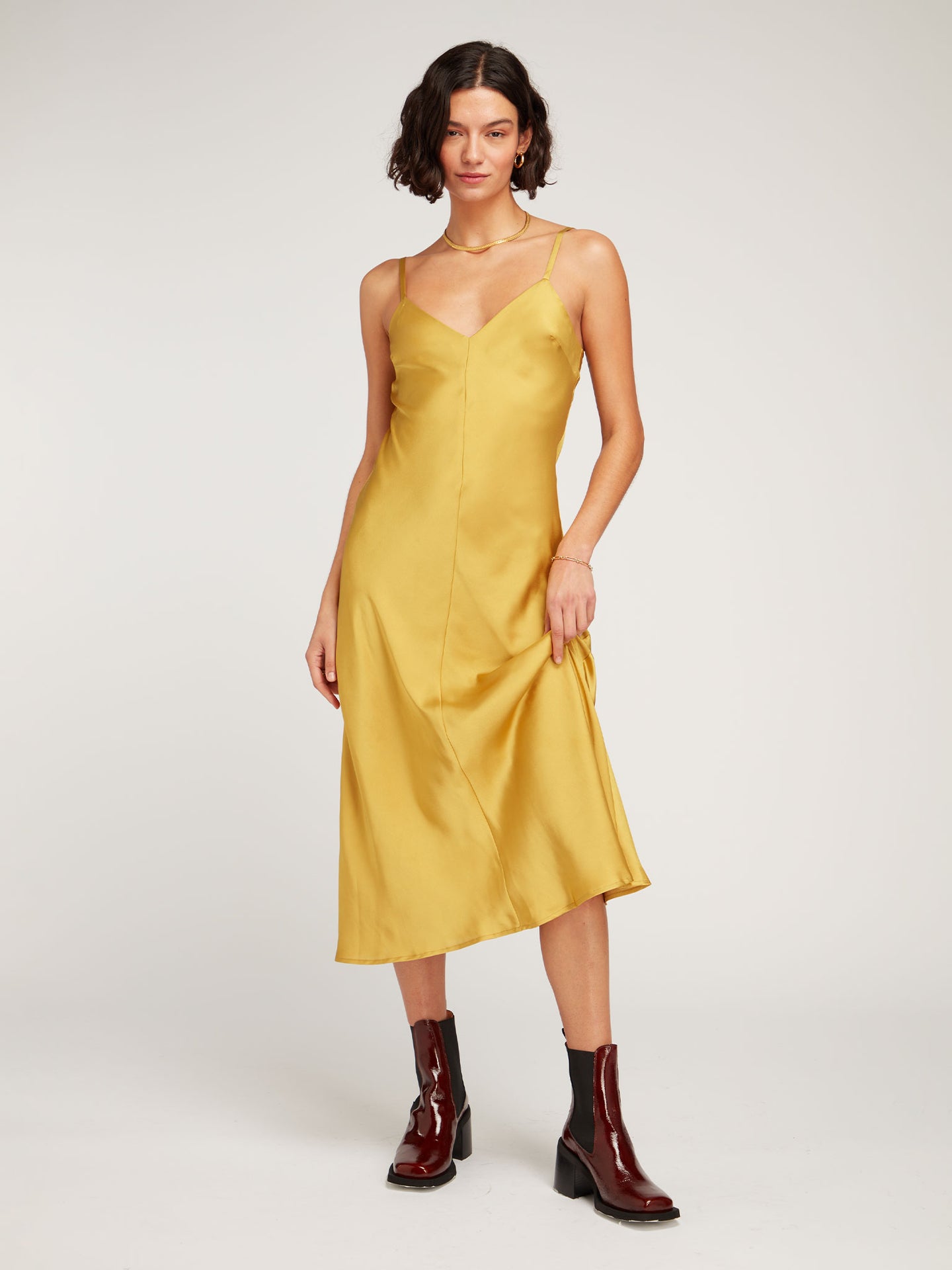 Marianne Midi Dress in Yellow Gold