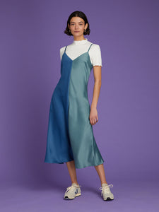 Marianne Midi Dress in Blue Colourblock